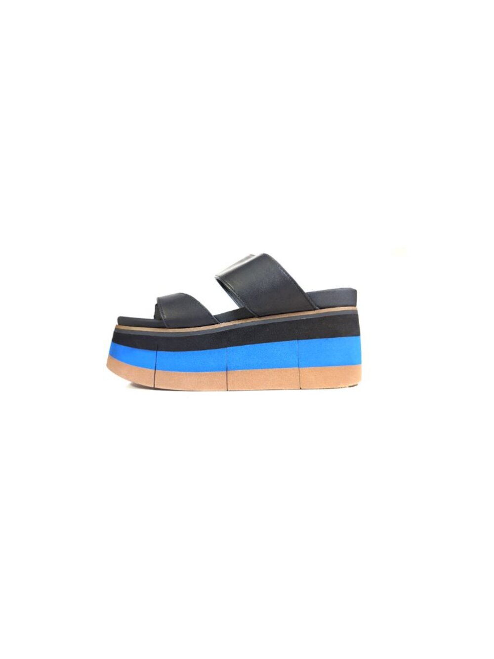 Naked Feet Wedge Sandals Black Leather Platform Thongs Womens size 7.5